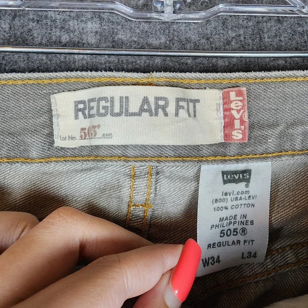 Levi's Jeans Mens 34x34 505 Regular Fit Gray Straight Leg Denim 2006 Vintage